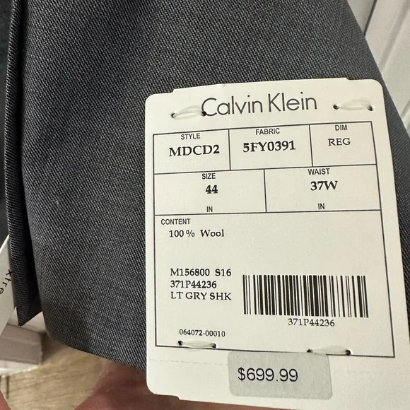 Calvin Klein Men's Size 44 Wool Grey Suit & 37W $699 NWT - Picture 6 of 8